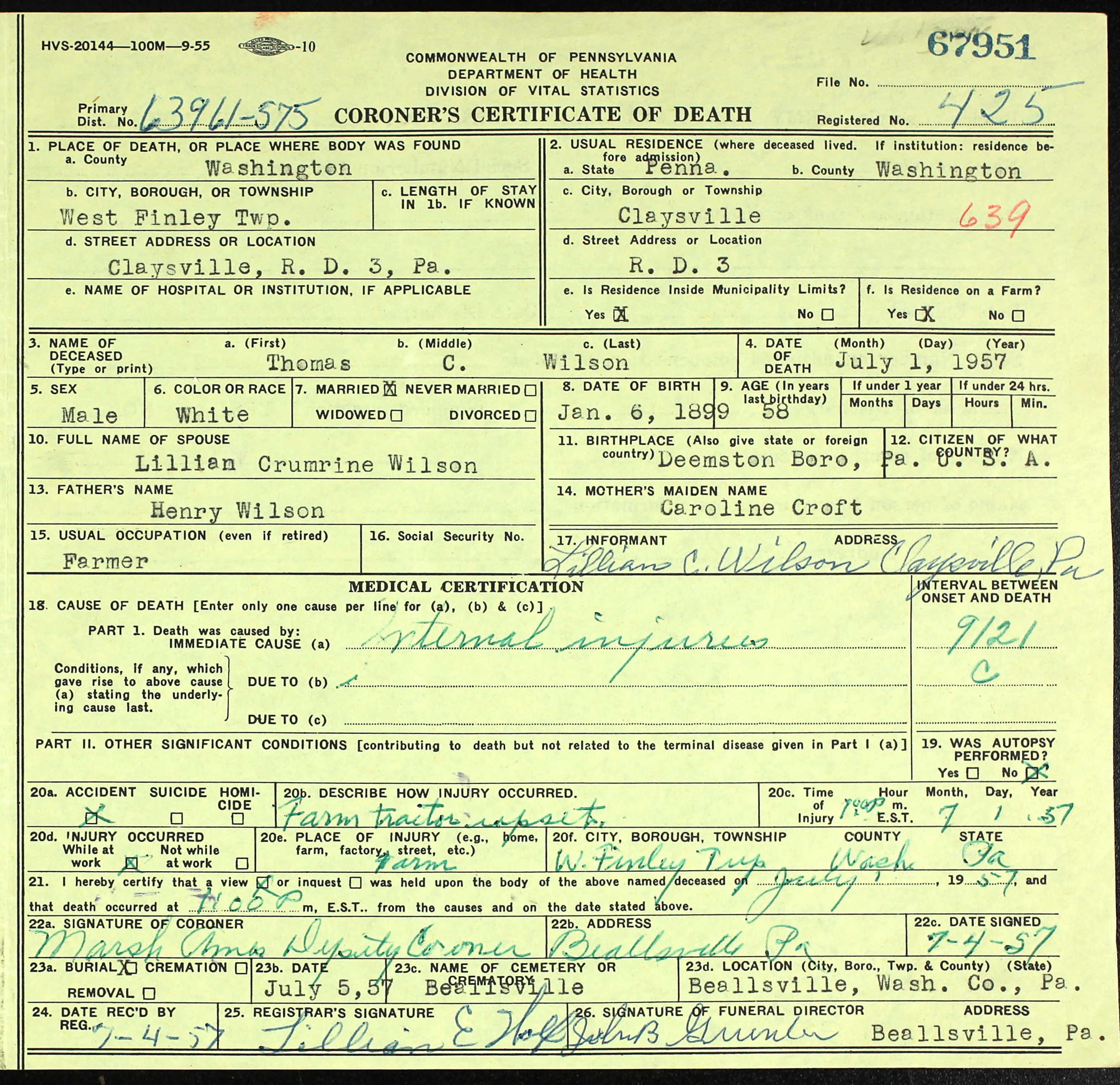 death certificate
